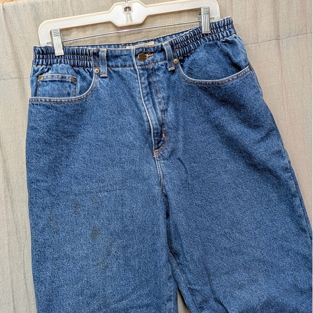 LL Bean Flannel Lined Jeans Womens 12 Reg Relaxed Fit Plaid Denim Blue 273553